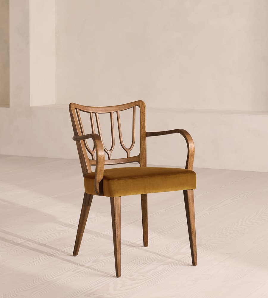 Leonie Armed Dining Chair, Velvet - Mustard