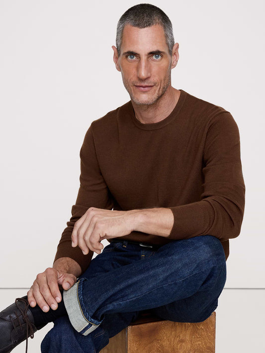 Merino Crew-Neck Sweater - Burnt Sienna Brown
