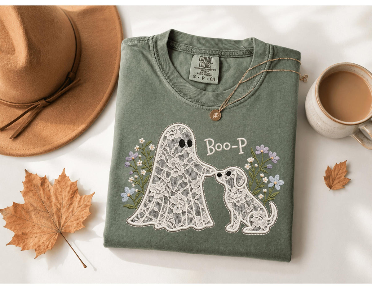 Moss Boo-P Lace-Style Ghost and Dog T-Shirt