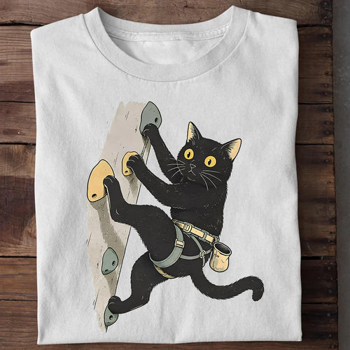 White Black Cat Rock Climbing T-Shirt