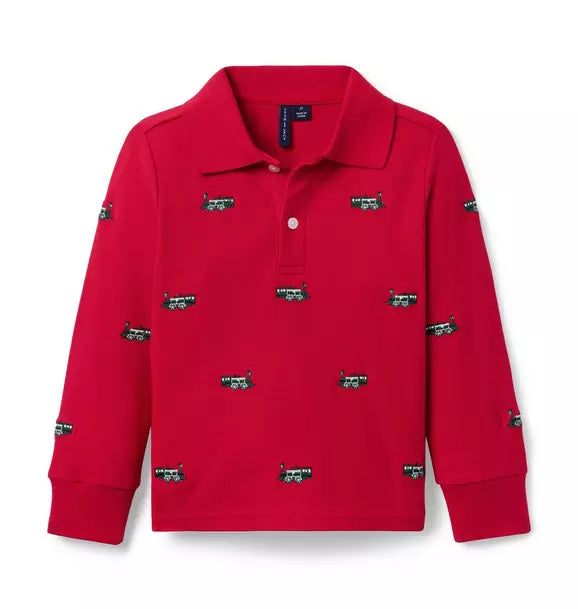 Embroidered Train Pique Polo - Red Pepper