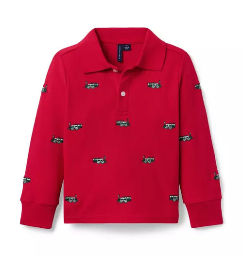 Embroidered Train Pique Polo - Red Pepper