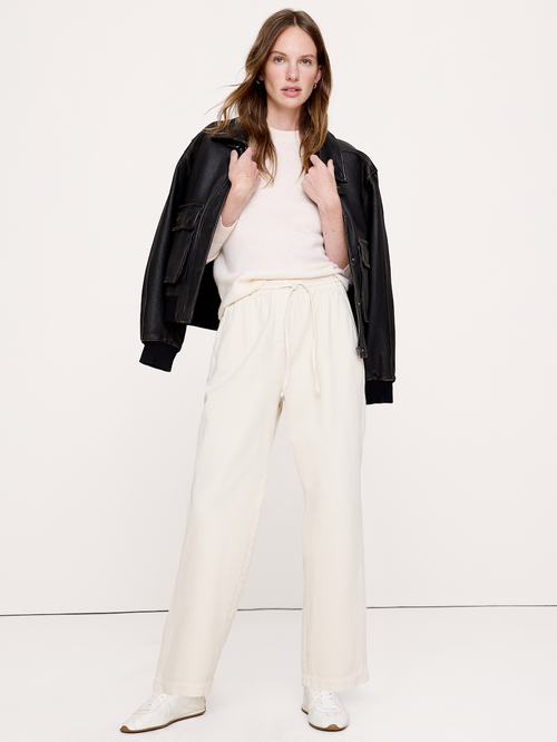 The Getaway Straight-Leg Pant in Cotton - Cream White