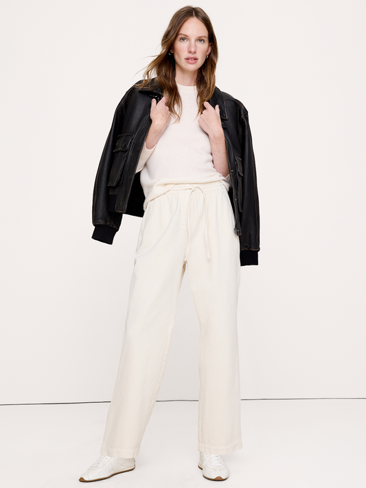 The Getaway Straight-Leg Pant in Cotton - Cream White