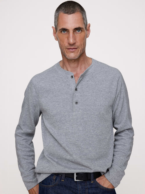 Slub Double-Knit Henley T-Shirt - Heather Gray