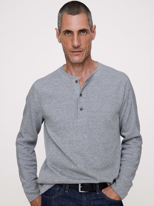 Slub Double-Knit Henley T-Shirt - Heather Gray