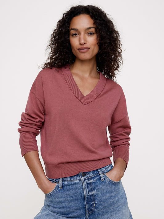 Merino V-Neck Sweater - Mauve Romance