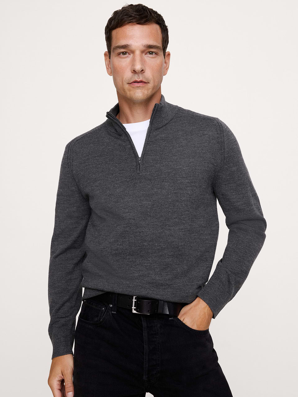 Merino Half-Zip Sweater - Heather Charcoal Gray