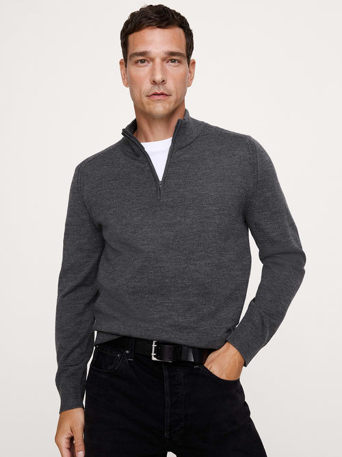 Merino Half-Zip Sweater - Heather Charcoal Gray