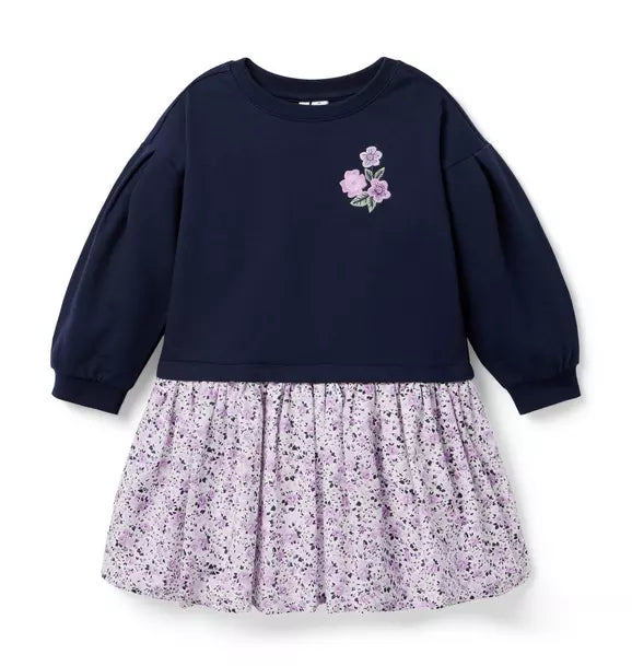 Embroidered Floral French Terry Dress - Maritime Navy Floral