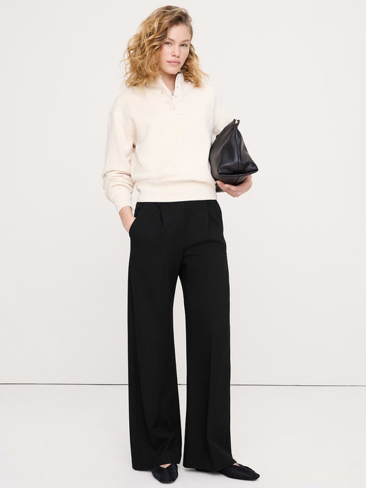 High-Rise Wide-Leg Drapey Ponte Pull-On Pant - Black