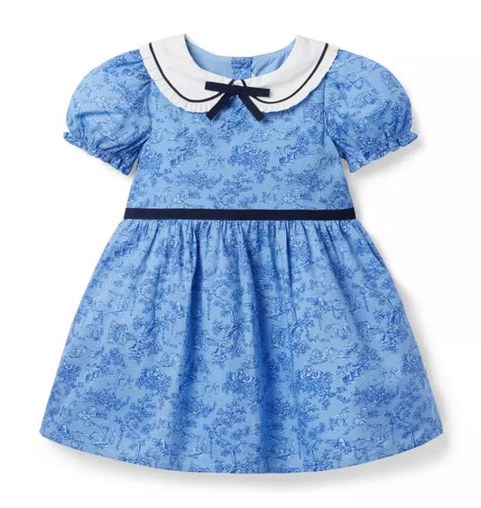 The Cottage Toile Dress - Frosty Blue Cottage Toile