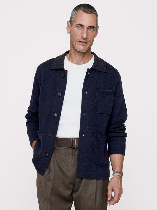 Merino Chore Cardigan - Navy Blue