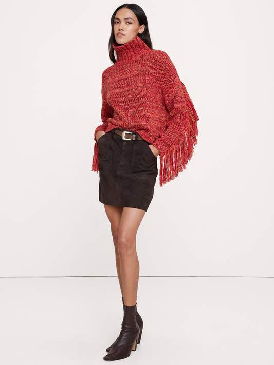 Marled Wool-Cotton Fringe Sweater - Red Multi