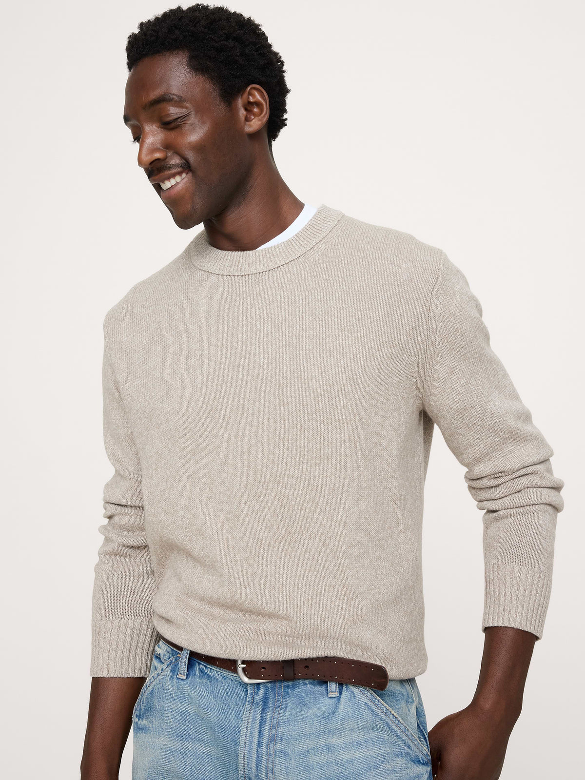 Marled Italian Cotton-Cashmere Crew-Neck Sweater - Natural Stone Marl