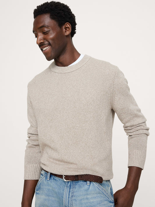 Marled Italian Cotton-Cashmere Crew-Neck Sweater - Natural Stone Marl