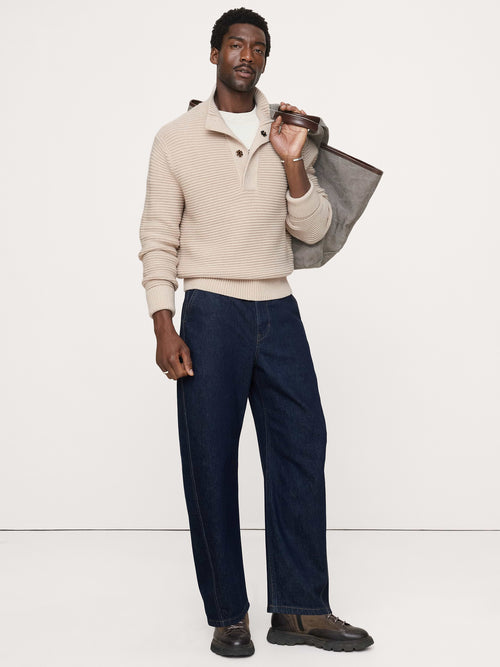 Italian Merino-Blend Mock-Neck Sweater - Natural Stone