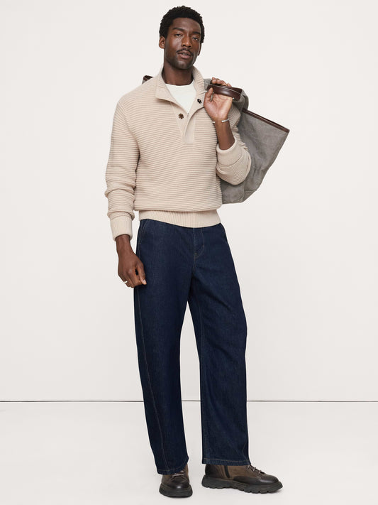 Italian Merino-Blend Mock-Neck Sweater - Natural Stone