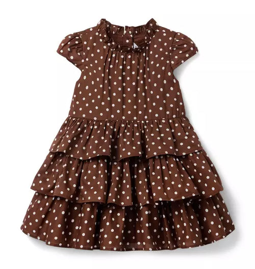 The Dot Ruffle Dress - Toasty Brown Dot