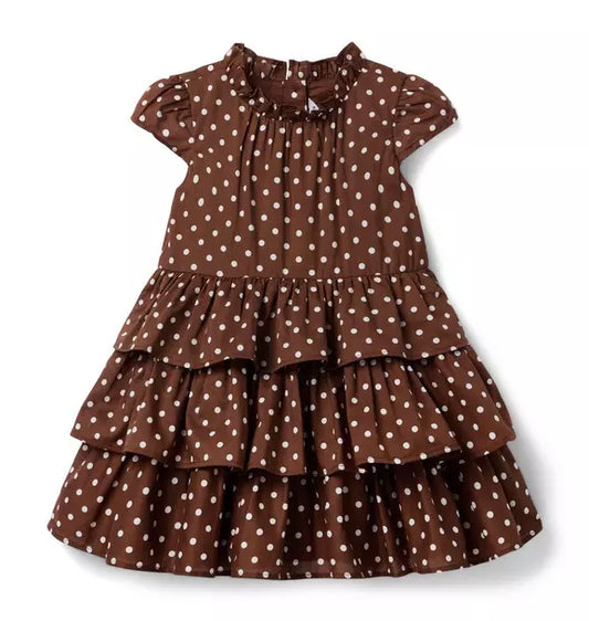The Dot Ruffle Dress - Toasty Brown Dot
