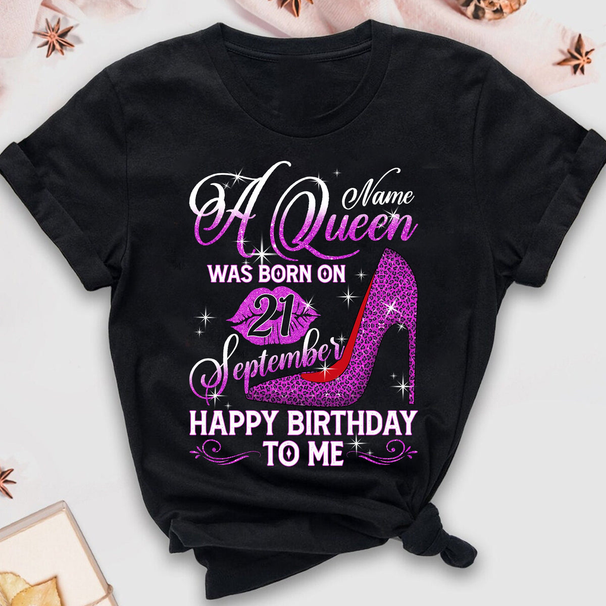 Custom A Queen Was Born Happy Birthday, Custom Name Custom Date Birthday Shirt For Women,Birthday T Shirt,Birthday Gift Shirt image 1