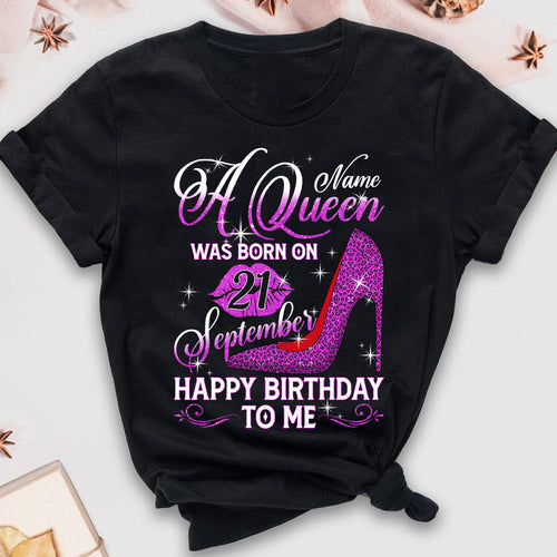 Custom A Queen Was Born Happy Birthday, Custom Name Custom Date Birthday Shirt For Women,Birthday T Shirt,Birthday Gift Shirt image 1