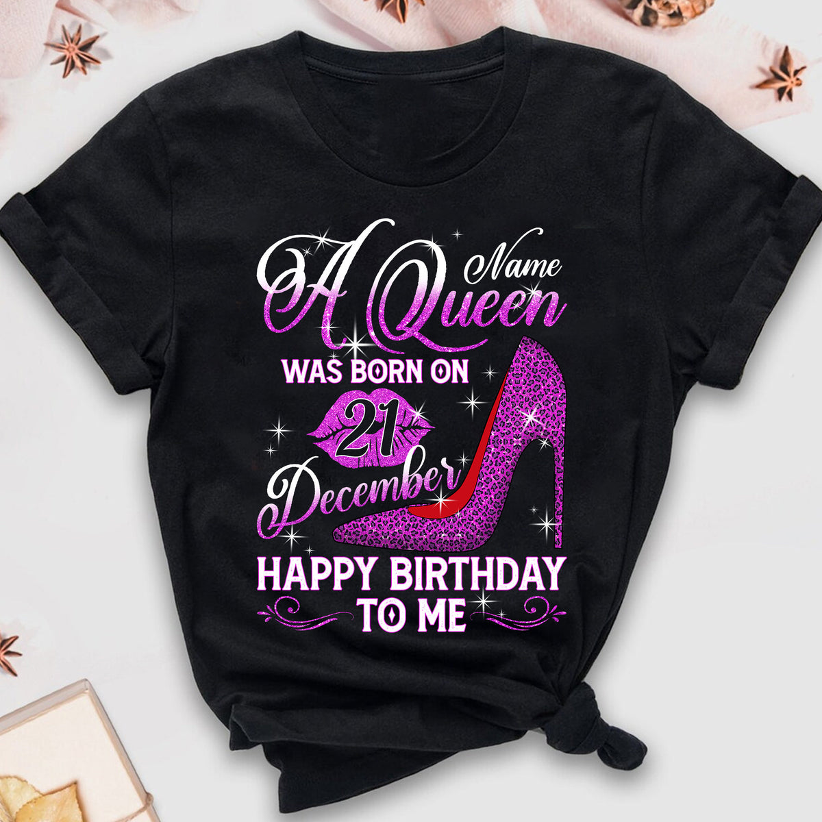 Custom A Queen Was Born Happy Birthday, Custom Name Custom Date Birthday Shirt For Women,Birthday T Shirt,Birthday Gift Shirt image 2
