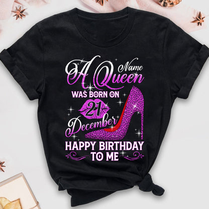 Custom A Queen Was Born Happy Birthday, Custom Name Custom Date Birthday Shirt For Women,Birthday T Shirt,Birthday Gift Shirt image 2