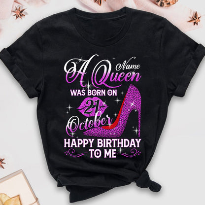 Custom A Queen Was Born Happy Birthday, Custom Name Custom Date Birthday Shirt For Women,Birthday T Shirt,Birthday Gift Shirt image 4