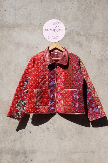 Handcrafted Cotton Quilted Patchwork Jacket, Boho Floral Reversible Coat – Vintage Kantha Kimono Style Short Jacket for Women, Gift for Her image 1