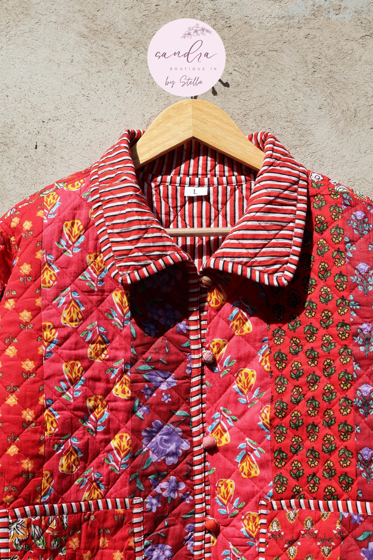 Handcrafted Cotton Quilted Patchwork Jacket, Boho Floral Reversible Coat – Vintage Kantha Kimono Style Short Jacket for Women, Gift for Her image 2