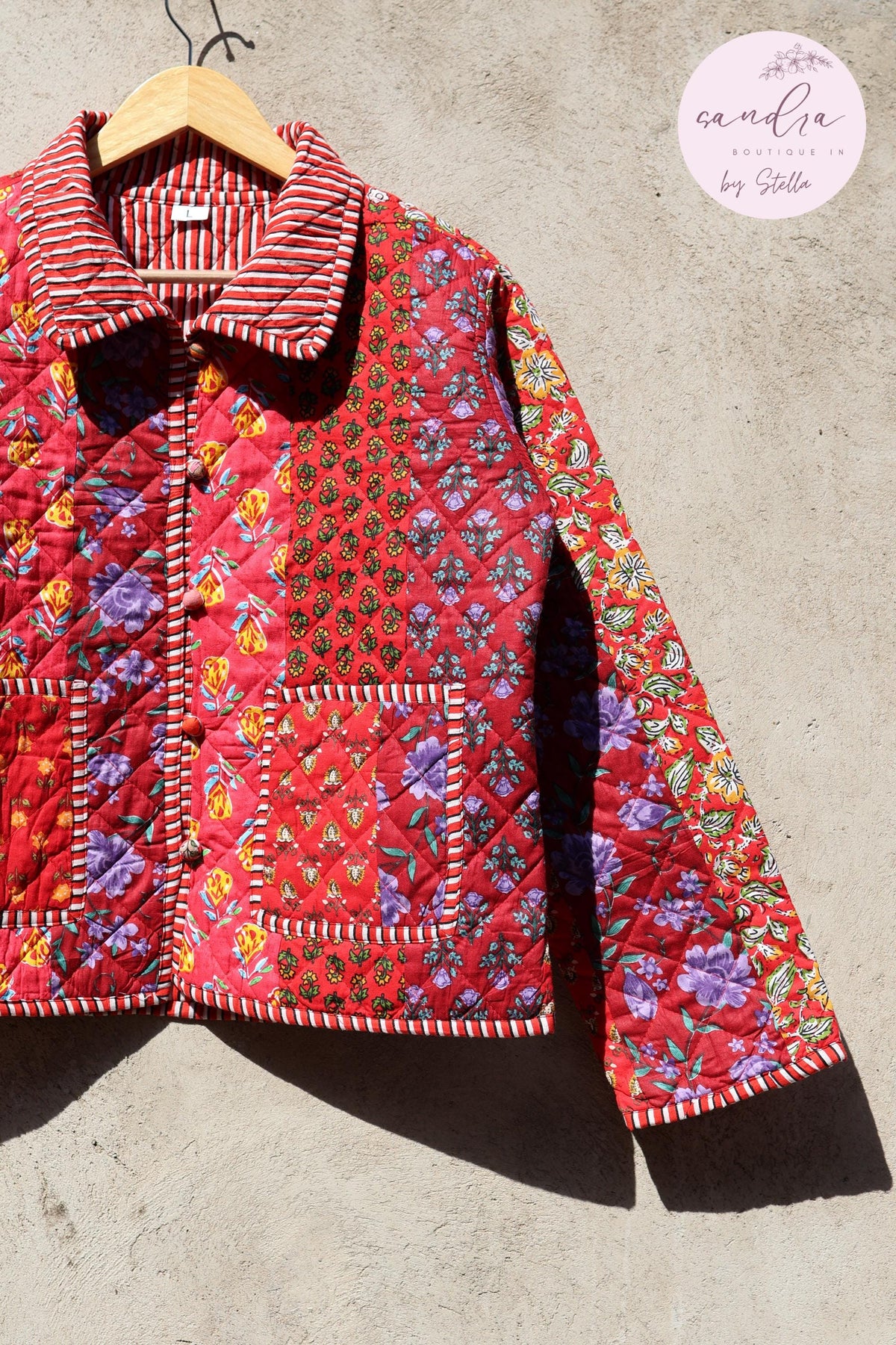 Handcrafted Cotton Quilted Patchwork Jacket, Boho Floral Reversible Coat – Vintage Kantha Kimono Style Short Jacket for Women, Gift for Her image 3