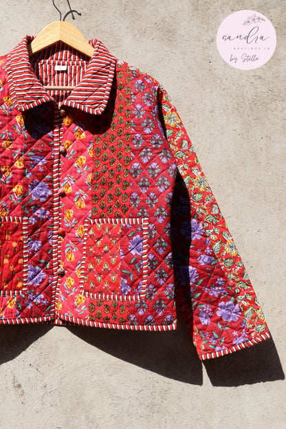 Handcrafted Cotton Quilted Patchwork Jacket, Boho Floral Reversible Coat – Vintage Kantha Kimono Style Short Jacket for Women, Gift for Her image 3