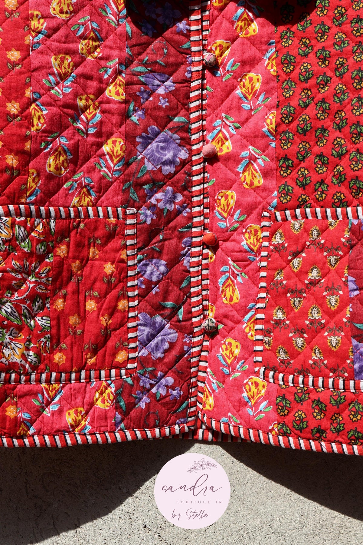 Handcrafted Cotton Quilted Patchwork Jacket, Boho Floral Reversible Coat – Vintage Kantha Kimono Style Short Jacket for Women, Gift for Her image 4