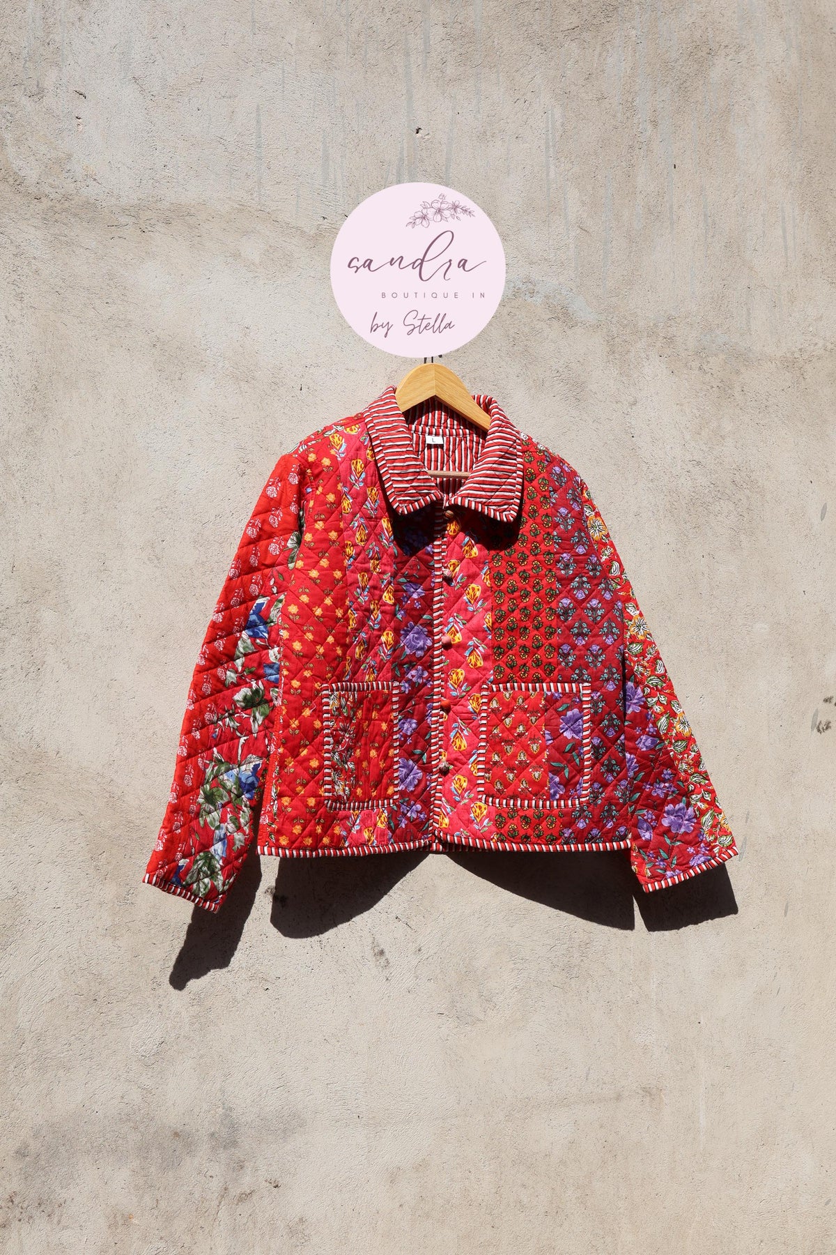 Handcrafted Cotton Quilted Patchwork Jacket, Boho Floral Reversible Coat – Vintage Kantha Kimono Style Short Jacket for Women, Gift for Her image 5