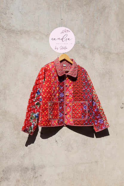 Handcrafted Cotton Quilted Patchwork Jacket, Boho Floral Reversible Coat – Vintage Kantha Kimono Style Short Jacket for Women, Gift for Her image 5