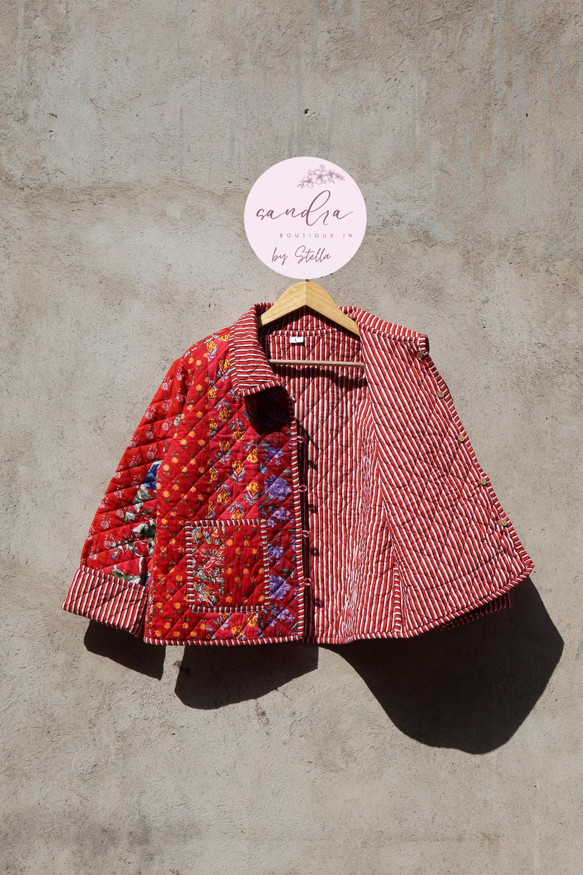 Handcrafted Cotton Quilted Patchwork Jacket, Boho Floral Reversible Coat – Vintage Kantha Kimono Style Short Jacket for Women, Gift for Her image 6