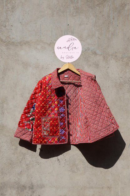 Handcrafted Cotton Quilted Patchwork Jacket, Boho Floral Reversible Coat – Vintage Kantha Kimono Style Short Jacket for Women, Gift for Her image 6
