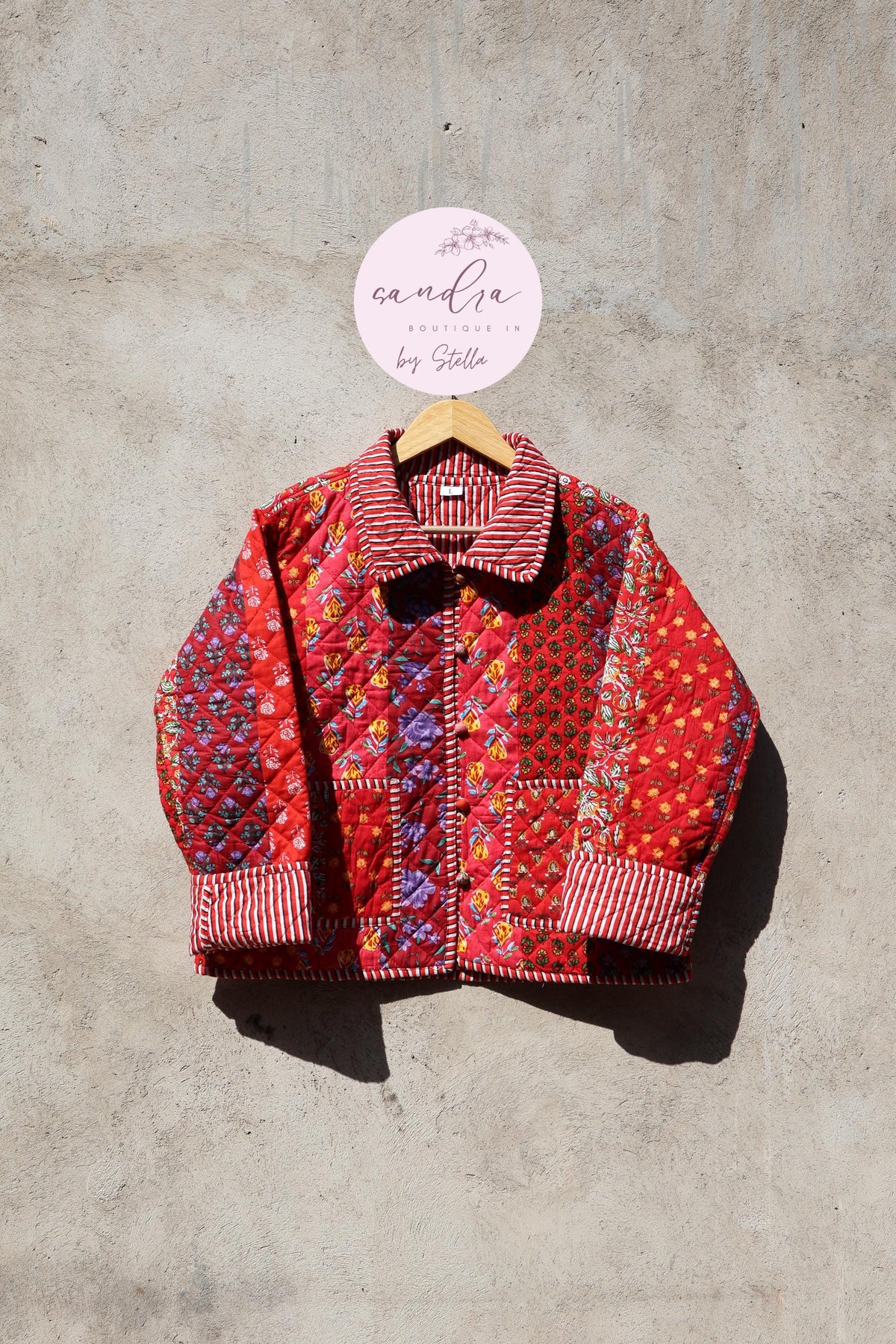 Handcrafted Cotton Quilted Patchwork Jacket, Boho Floral Reversible Coat – Vintage Kantha Kimono Style Short Jacket for Women, Gift for Her image 8