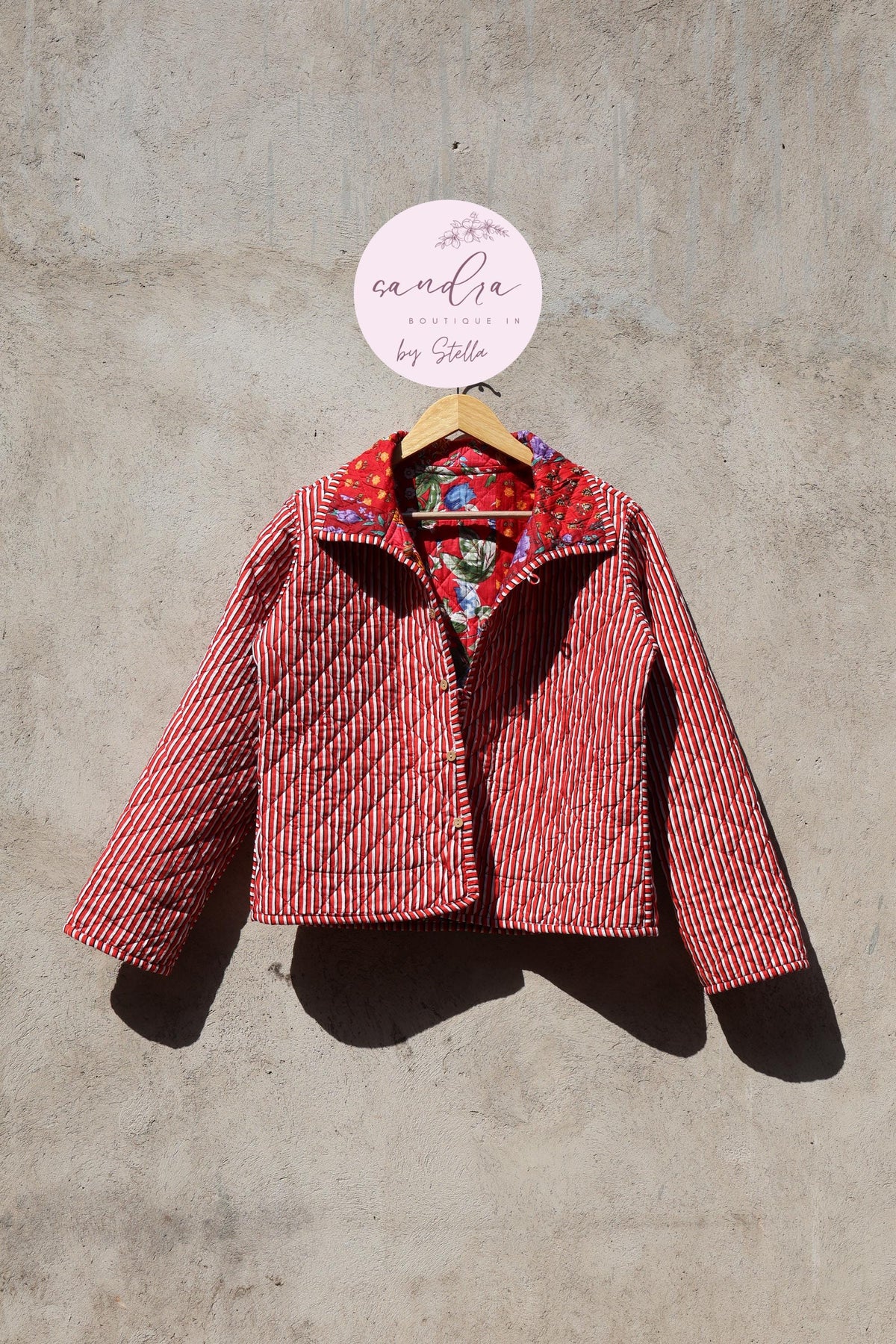 Handcrafted Cotton Quilted Patchwork Jacket, Boho Floral Reversible Coat – Vintage Kantha Kimono Style Short Jacket for Women, Gift for Her image 9