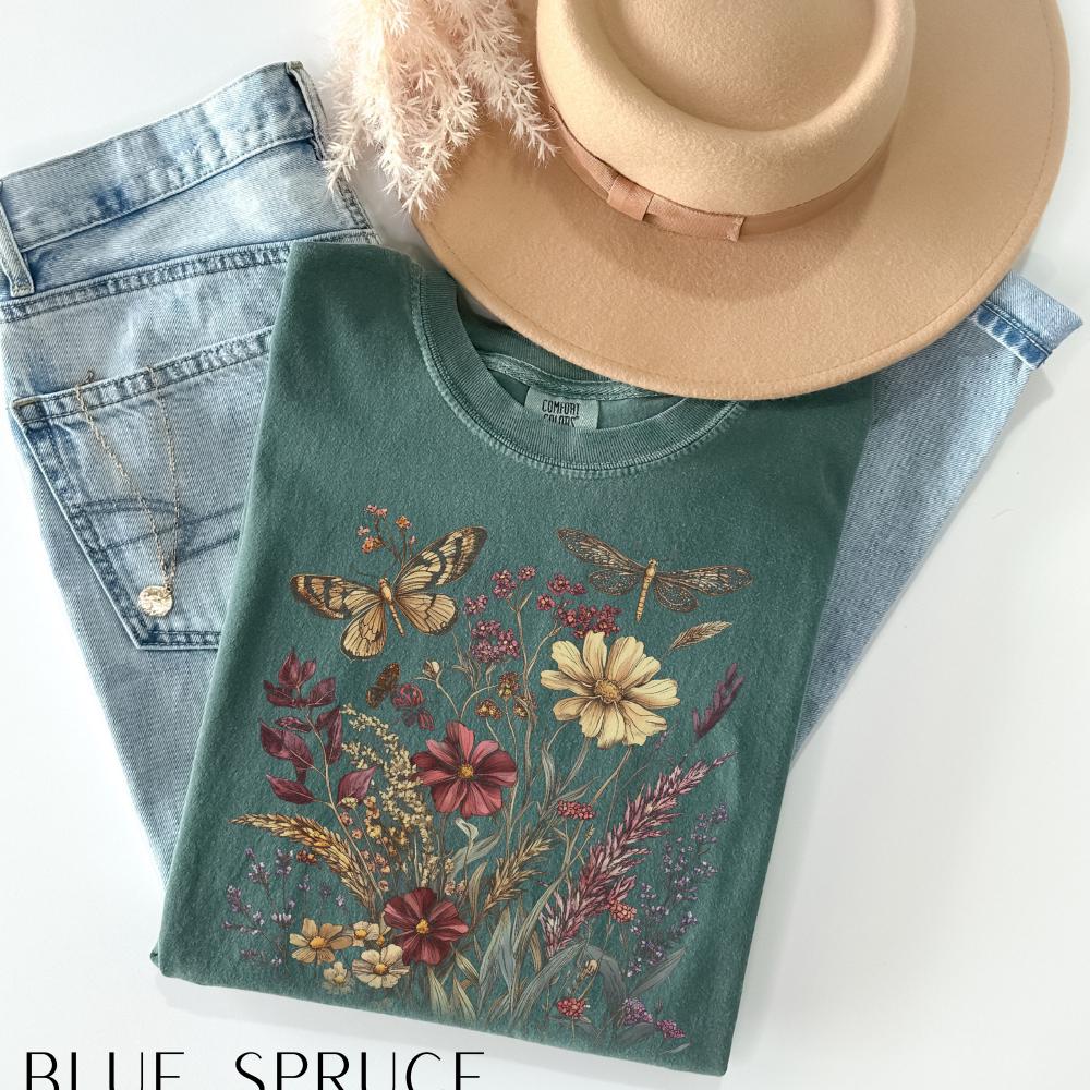 Vintage Wildflowers Shirt, Floral Graphic Tee, Pressed Flowers Shirt, Cottagecore Wildflowers Tee, Moody Botanical Shirt, Nature Shirt