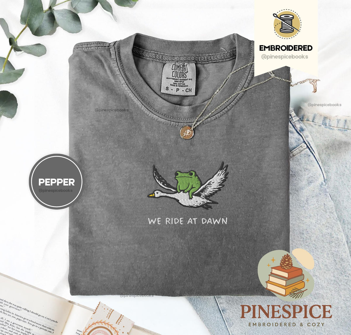 We Ride at Dawn T-Shirt, Funny Frog and Goose Tee, Embroidered Comfort Colors 1717, Chaotic Animal Shirt, Whimsical Gamer Gift