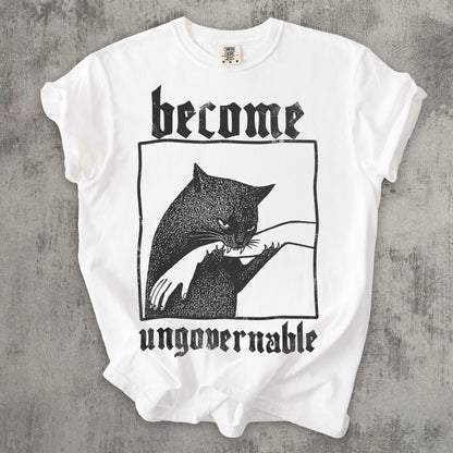 Become Ungovernable Funny Graphic Cat Biting Hand T-shirt, Vintage Graphic Tee, Silly Cats Shirt, Comfort Colors, Unisex Cotton, Gag Gifts Comfort Colors White