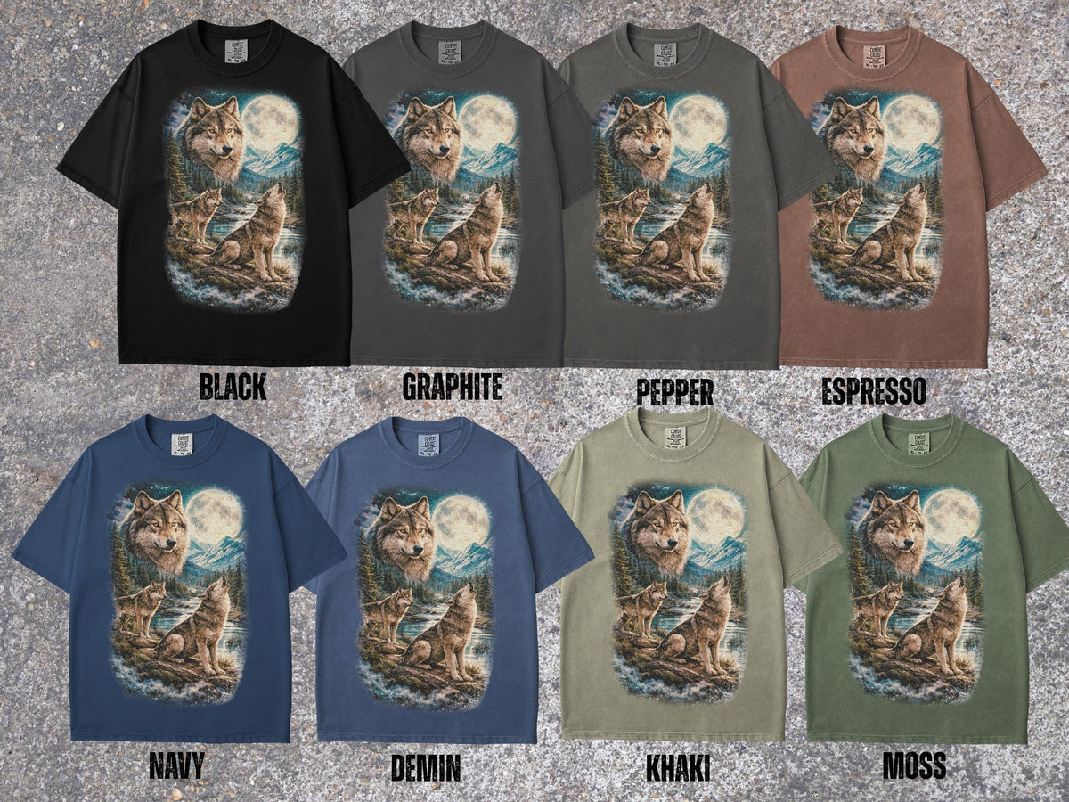 Retro Wolves T-Shirt, Comfort Colors Boho Wolves Lovers Tee, Wolves Moonlight 90's Graphic Tee, Vintage Wolves Unisex Oversize Shirt image 2