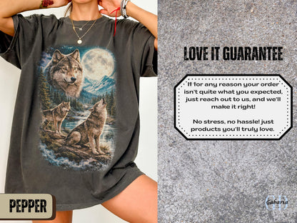 Retro Wolves T-Shirt, Comfort Colors Boho Wolves Lovers Tee, Wolves Moonlight 90's Graphic Tee, Vintage Wolves Unisex Oversize Shirt image 5