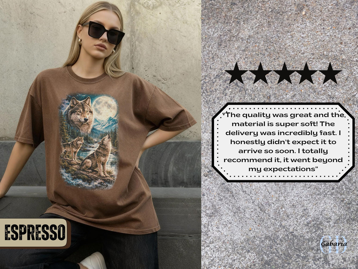 Retro Wolves T-Shirt, Comfort Colors Boho Wolves Lovers Tee, Wolves Moonlight 90's Graphic Tee, Vintage Wolves Unisex Oversize Shirt image 6