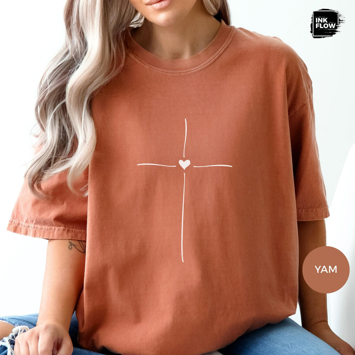 Minimal Cross Heart Comfort Colors T-Shirt – Christian T-Shirt, Faith Based Tee, Simple Jesus Cross Shirt image 5