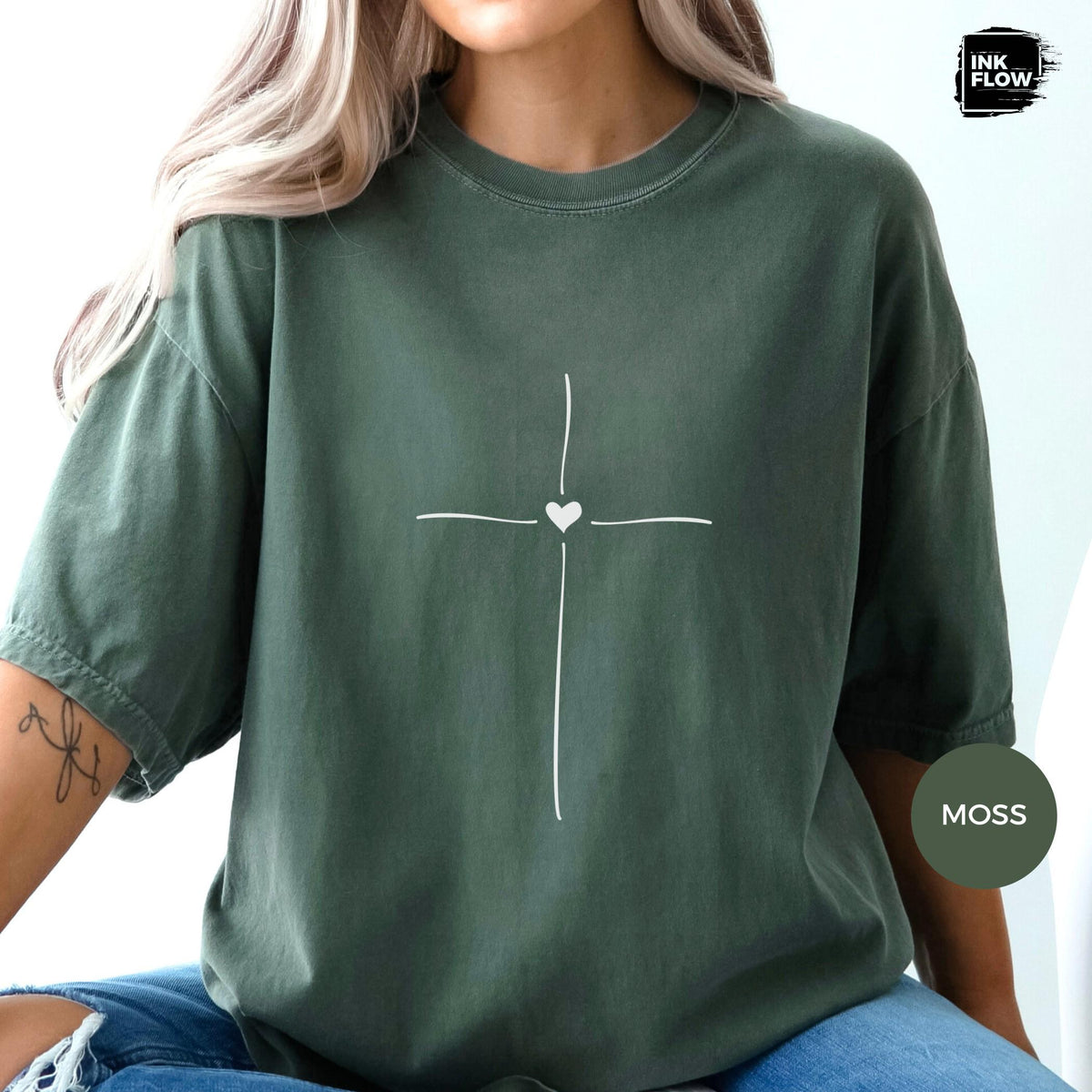 Minimal Cross Heart Comfort Colors T-Shirt – Christian T-Shirt, Faith Based Tee, Simple Jesus Cross Shirt image 6