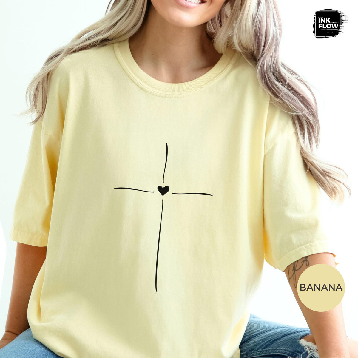 Minimal Cross Heart Comfort Colors T-Shirt – Christian T-Shirt, Faith Based Tee, Simple Jesus Cross Shirt image 7
