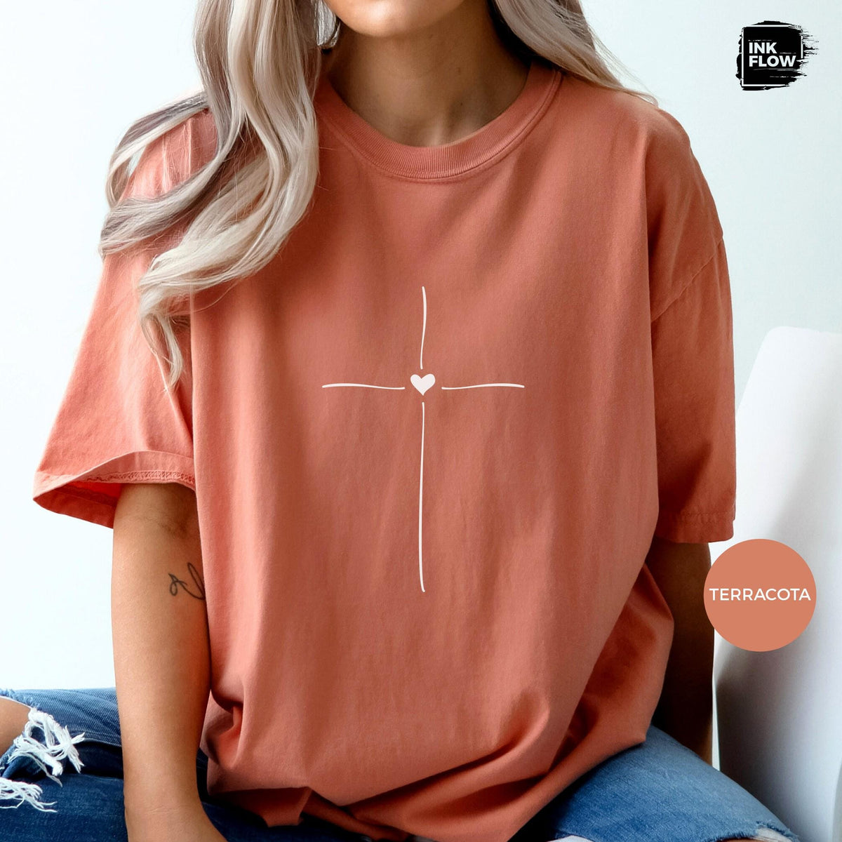 Minimal Cross Heart Comfort Colors T-Shirt – Christian T-Shirt, Faith Based Tee, Simple Jesus Cross Shirt image 8